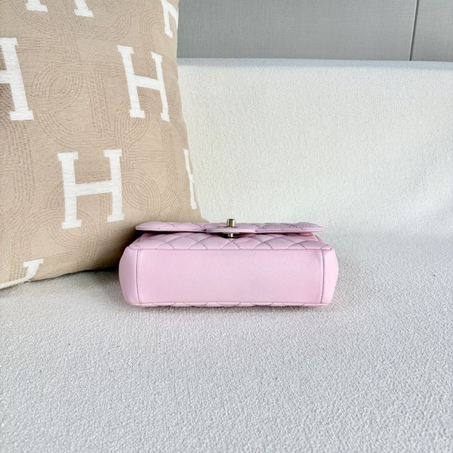 Chanel香奈兒CF系列鏈條包粉色金扣 羊皮-5