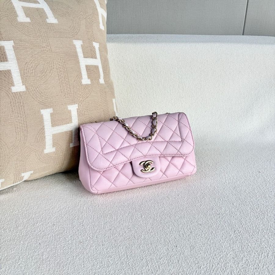 Chanel香奈兒CF系列鏈條包粉色金扣 羊皮-6