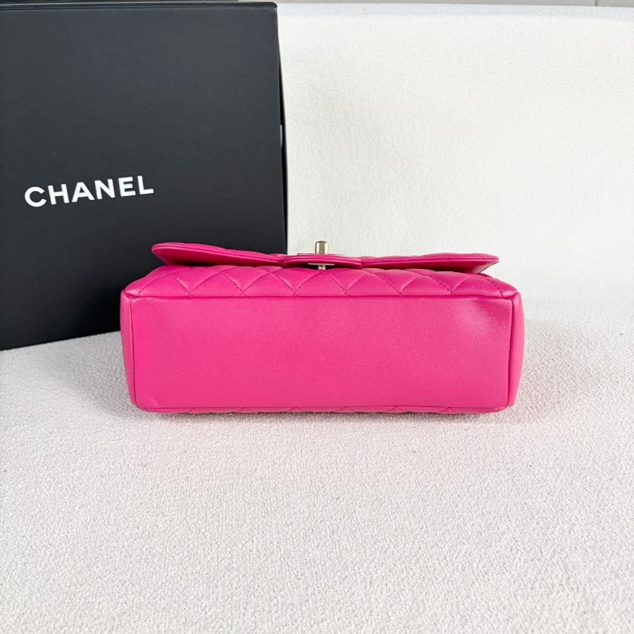 Chanel香奈兒CF系列鏈條包玫紅色金扣 羊皮-4