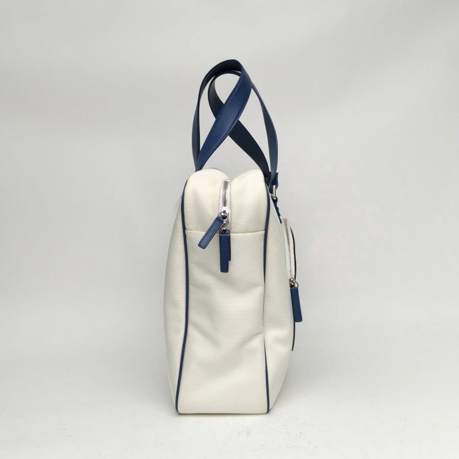 CHANEL 白色帆布22開銀扣小香手提包肩背包-3