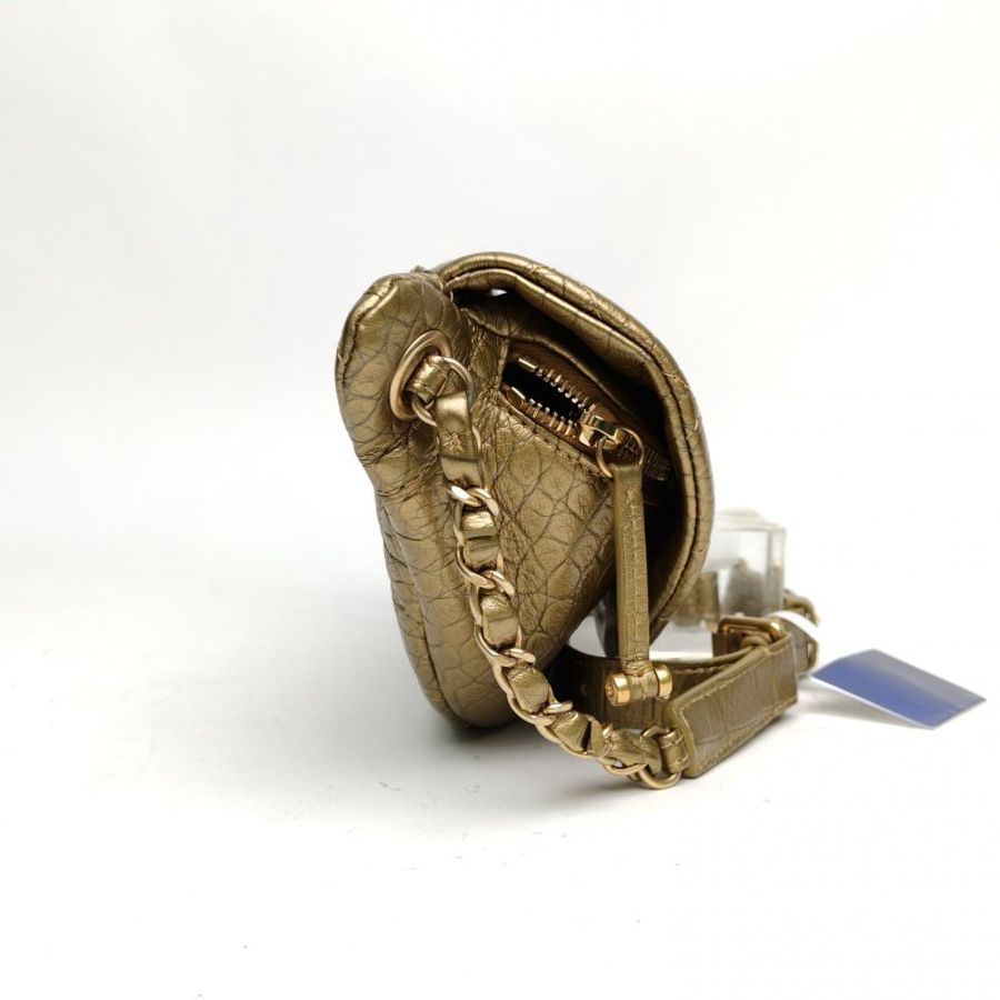 CHANEL 金色牛皮28開金扣鱷魚壓紋腰包肩背包-3