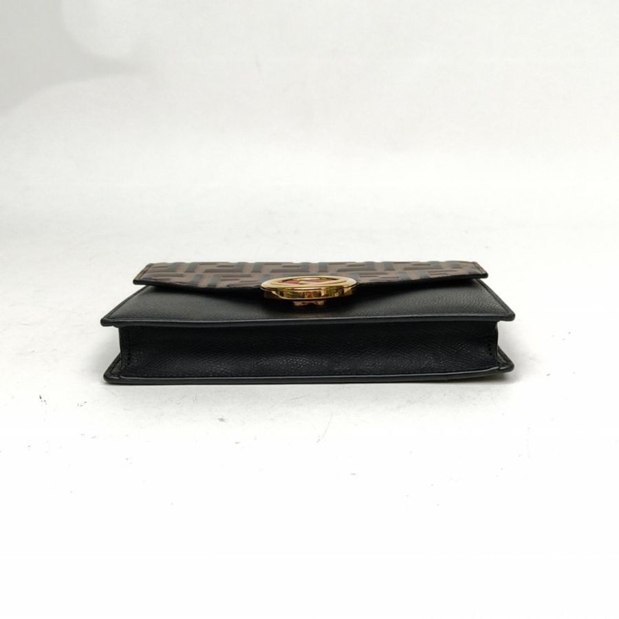 FENDI 黑色牛皮拼皮woc肩背包-4