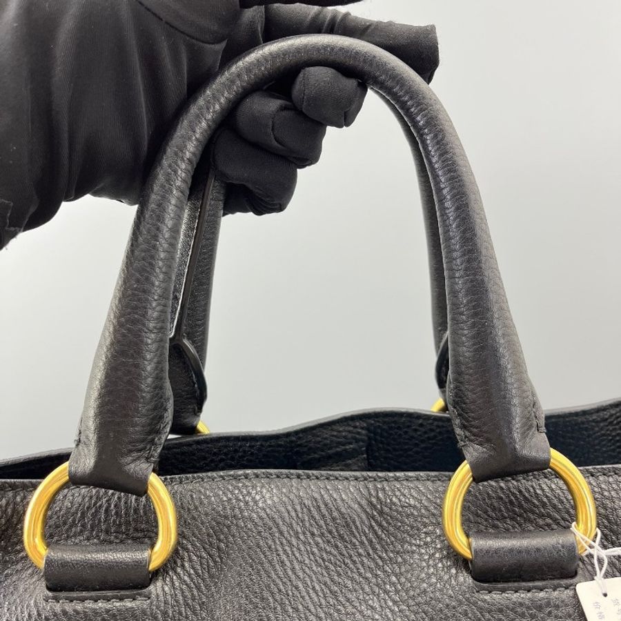 Prada 牛皮手提托特包黑色-6
