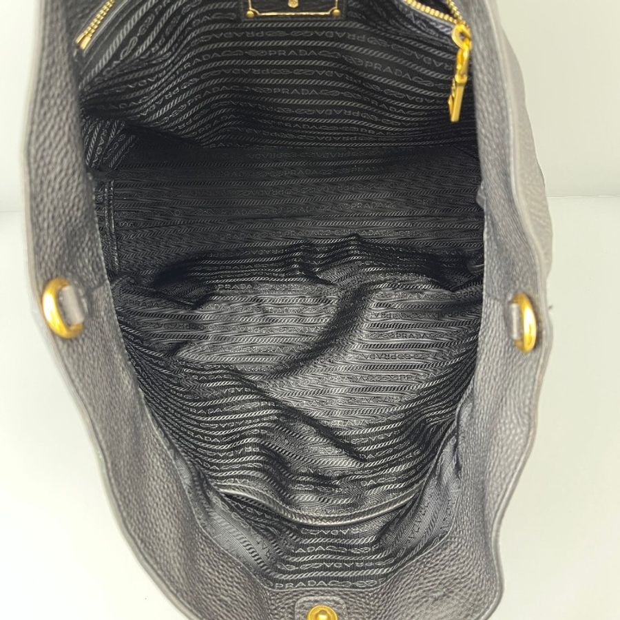 Prada 牛皮手提托特包黑色-7
