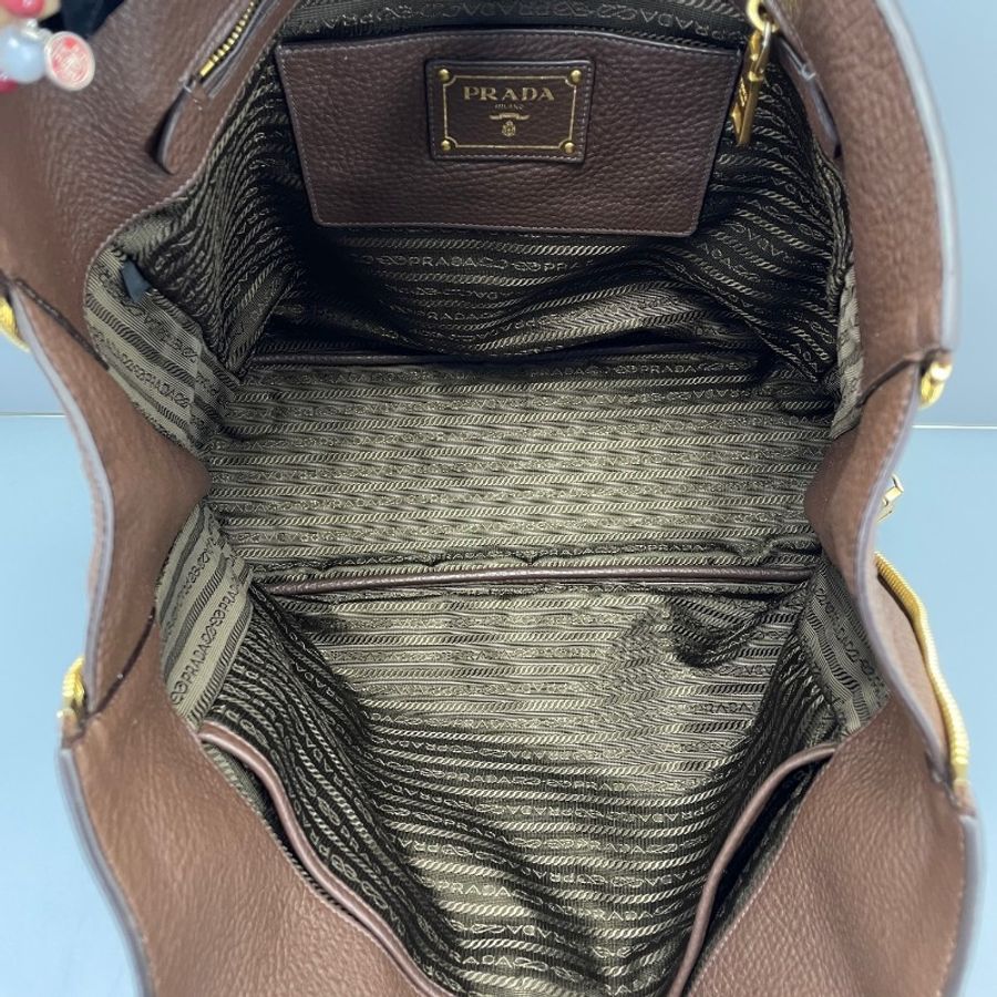 Prada 手提包托特包棕色肩背包-7