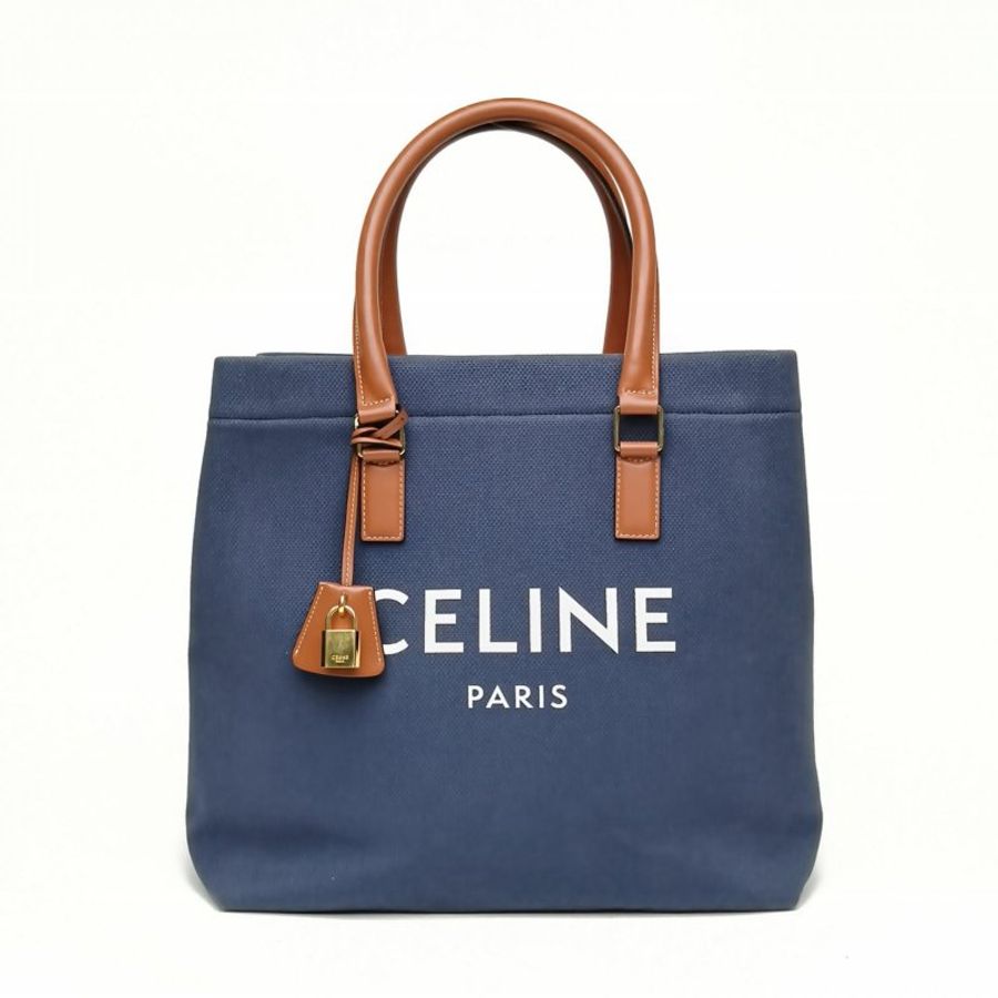 CELINE 藍色帆布Cabas托特豎版藏肩背包-0
