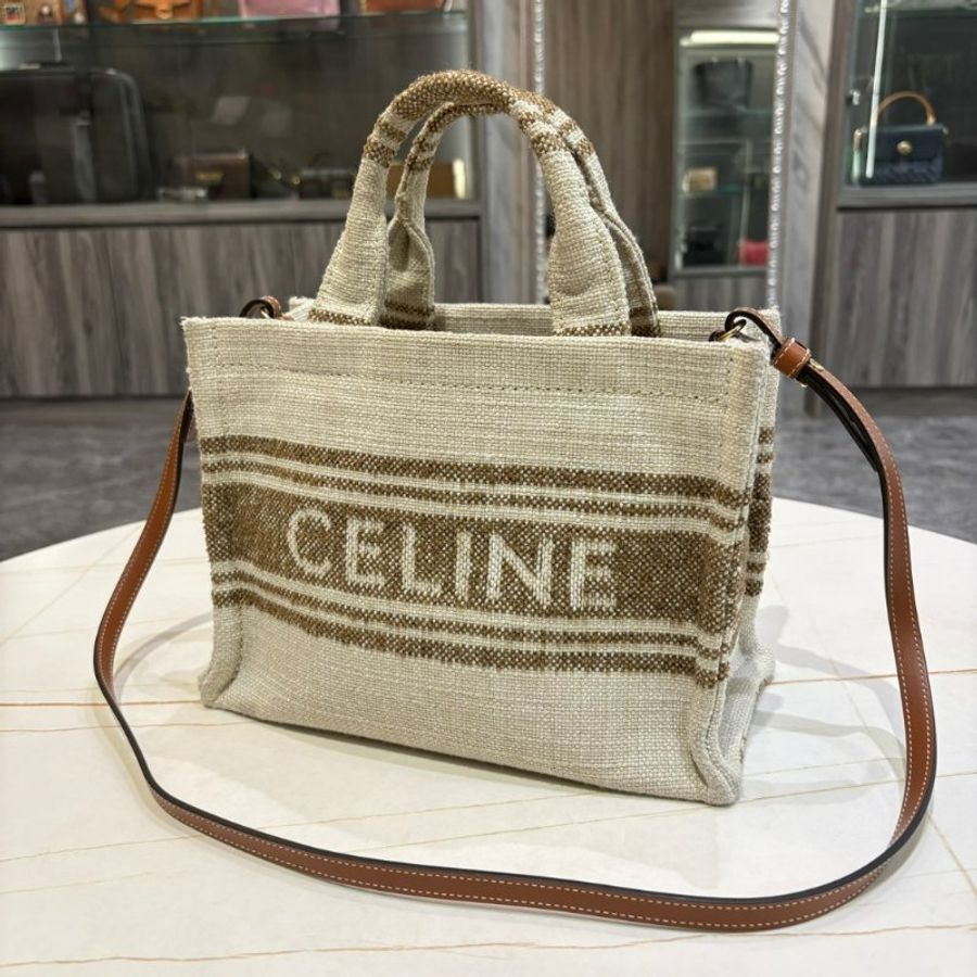 *SHIHNA名牌精品* CELINE CABAS THAIS 咖色條紋托特包-0