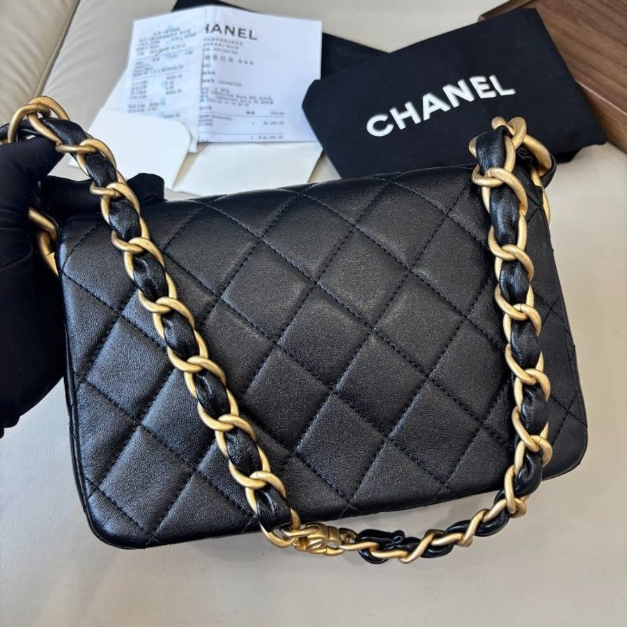 芯片款 香奈兒/Chanel 黑金粗鏈條腋下肩背包-1