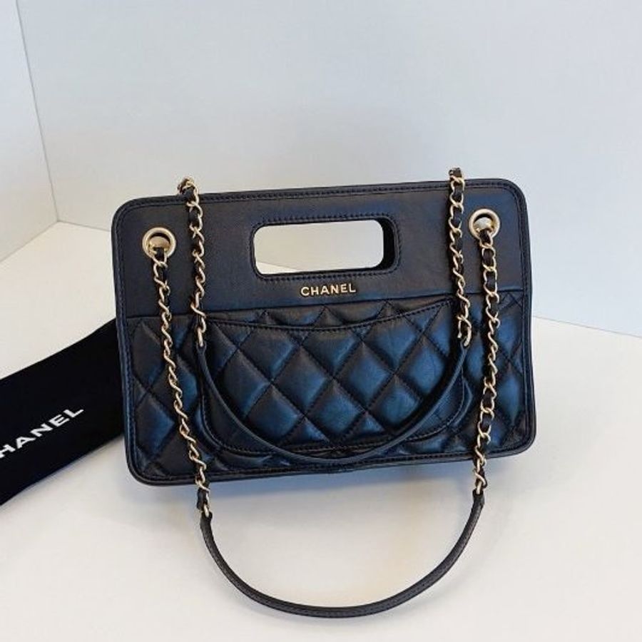 閒置新 香奈兒/Chanel 黑金複古鏈條公文包 芯片款-1