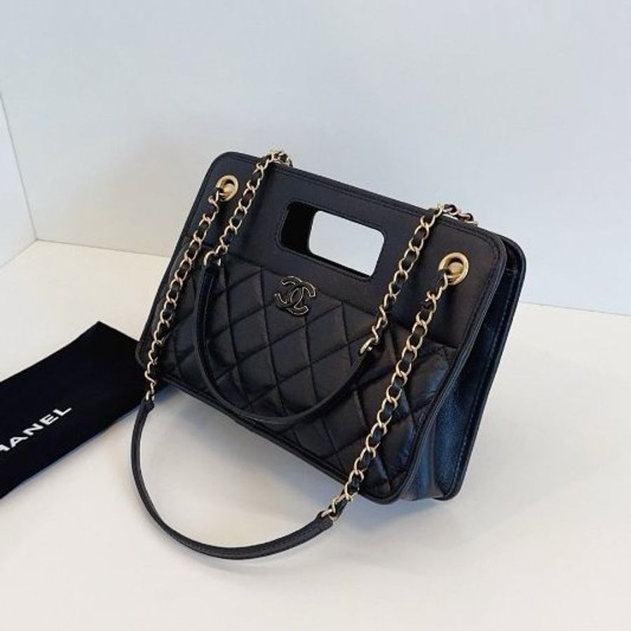 閒置新 香奈兒/Chanel 黑金複古鏈條公文包 芯片款-2