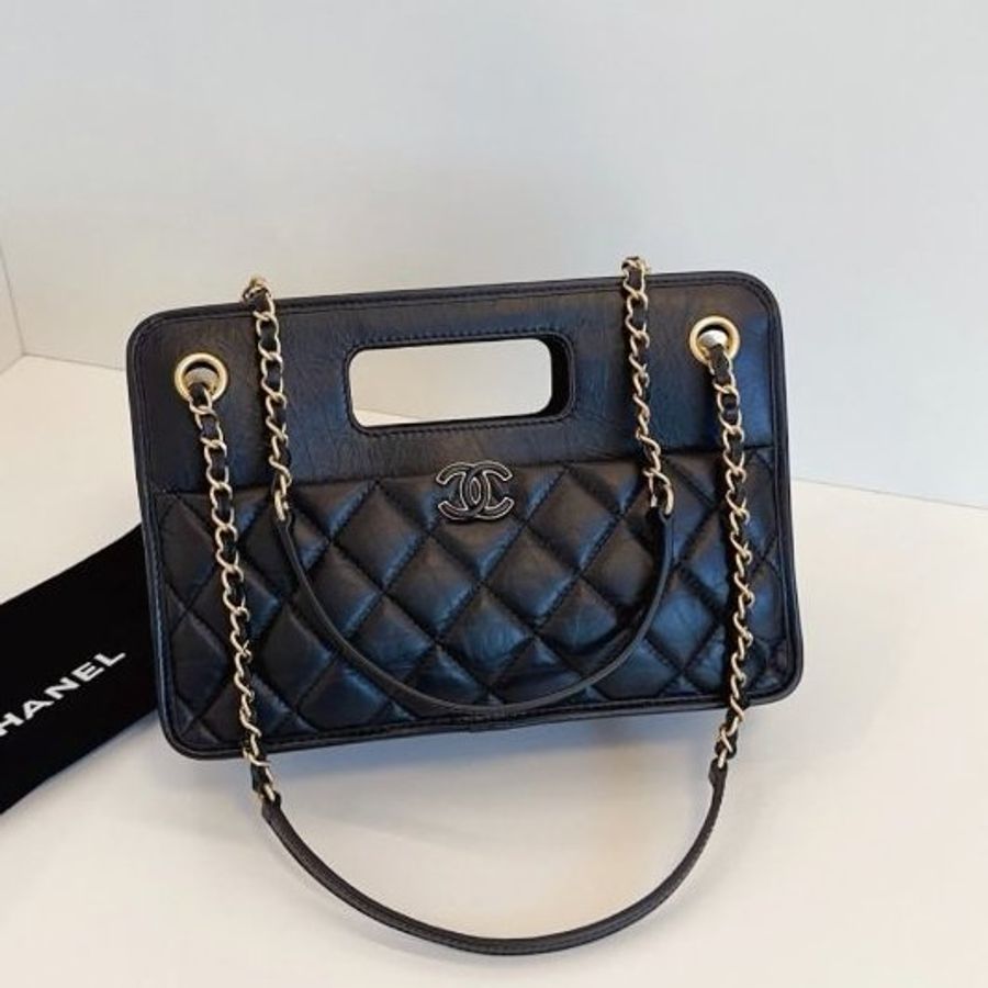 閒置新 香奈兒/Chanel 黑金複古鏈條公文包 芯片款-6