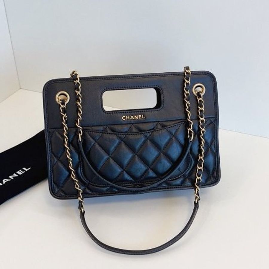 閒置新 香奈兒/Chanel 黑金複古鏈條公文包 芯片款-7