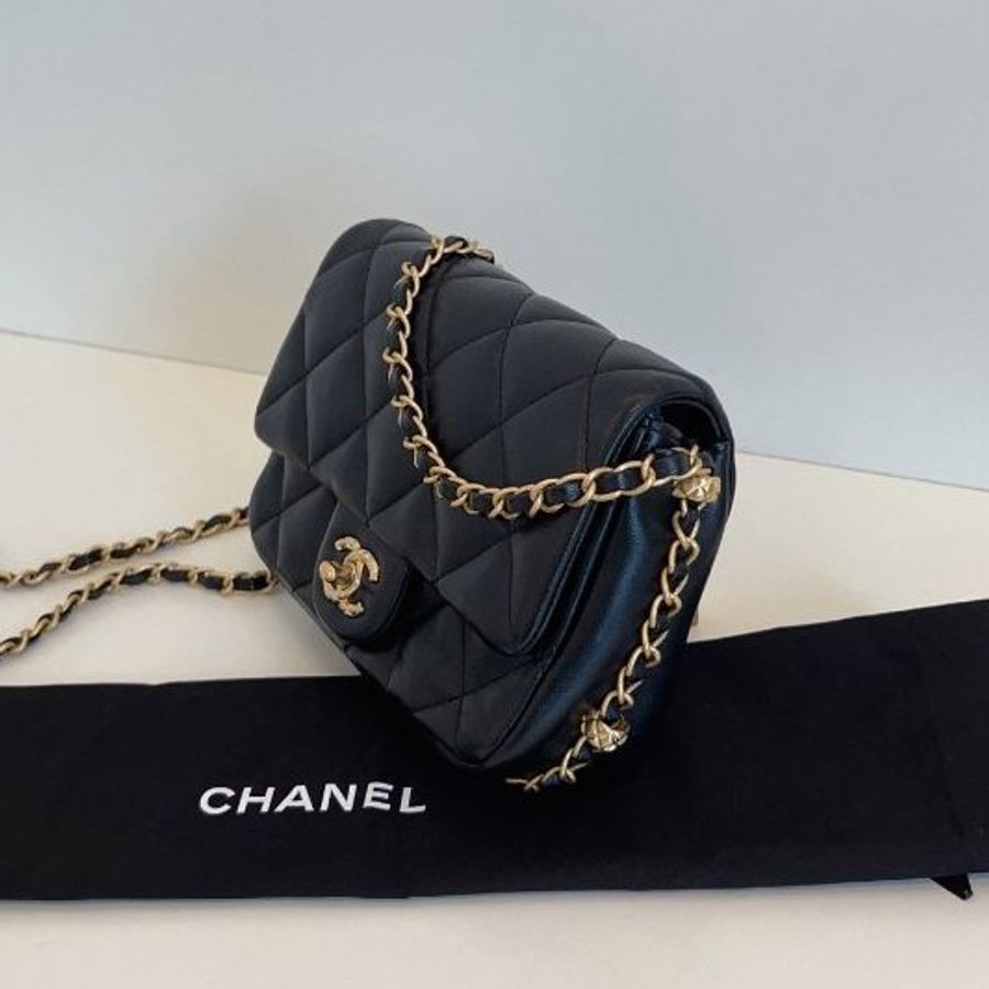 近新品 香奈兒/Chanel 黑金滾邊鏈CF方胖子-3