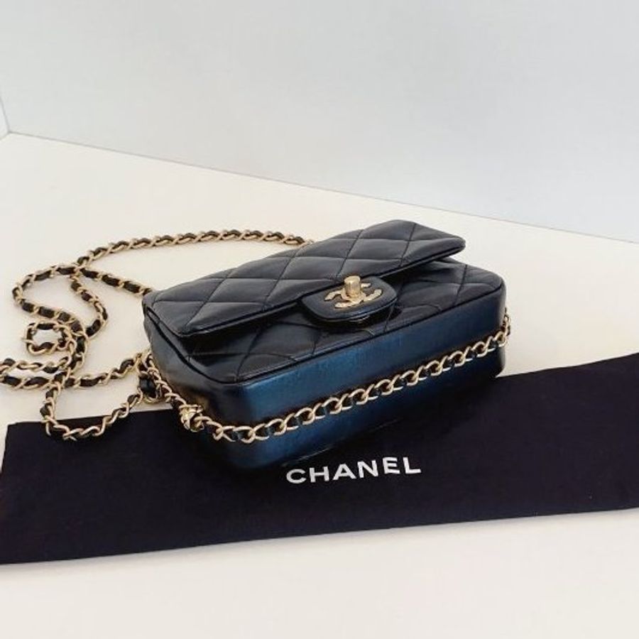 近新品 香奈兒/Chanel 黑金滾邊鏈CF方胖子-7