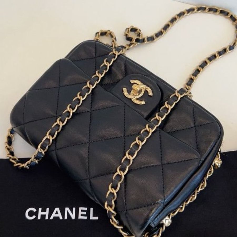 近新品 香奈兒/Chanel 黑金滾邊鏈CF方胖子-9