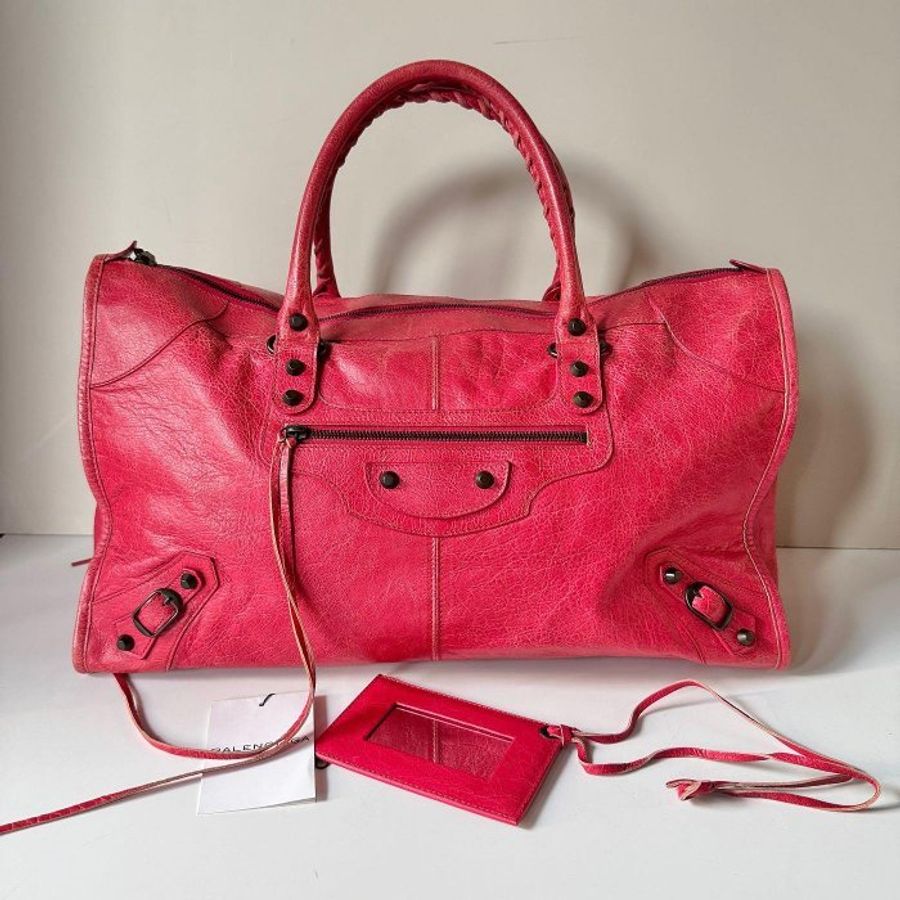 Balenciaga The Work 珊瑚紅 小羊皮 流蘇 大型 機車包 132110-0