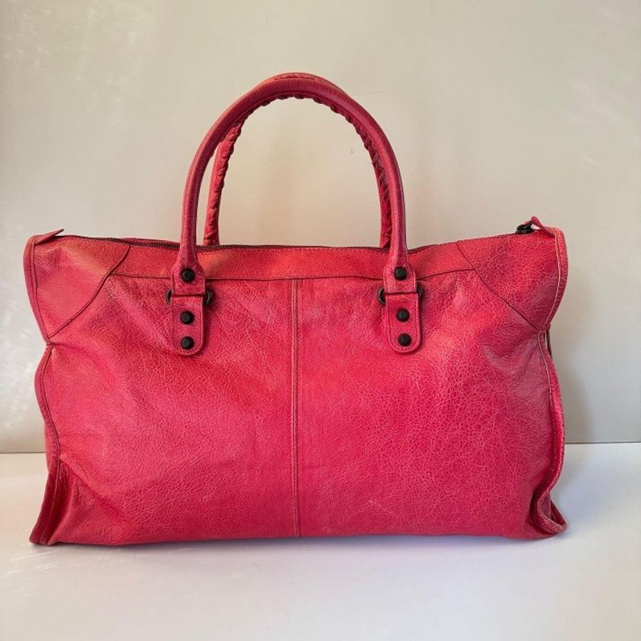 Balenciaga The Work 珊瑚紅 小羊皮 流蘇 大型 機車包 132110-1