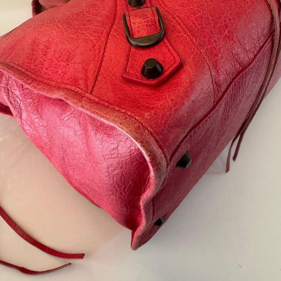 Balenciaga The Work 珊瑚紅 小羊皮 流蘇 大型 機車包 132110-5