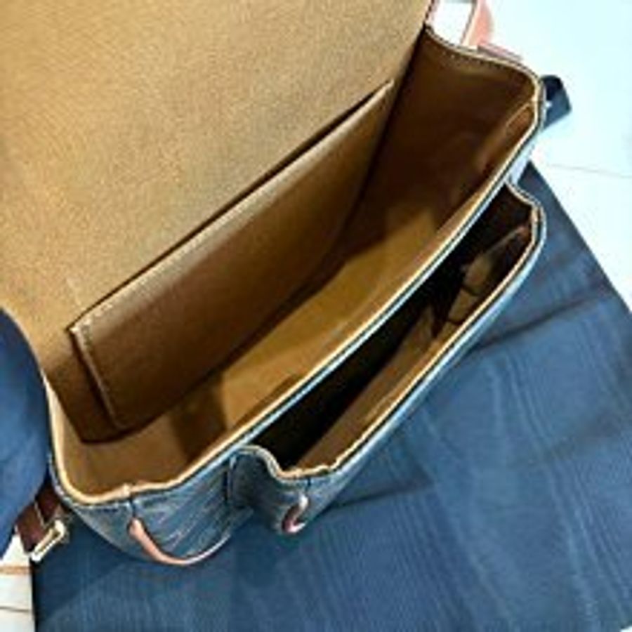 *SHIHNA名牌精品*CELINE Folco Triomphe帆布小牛皮飾邊釦式馬鞍包(焦糖色)-5
