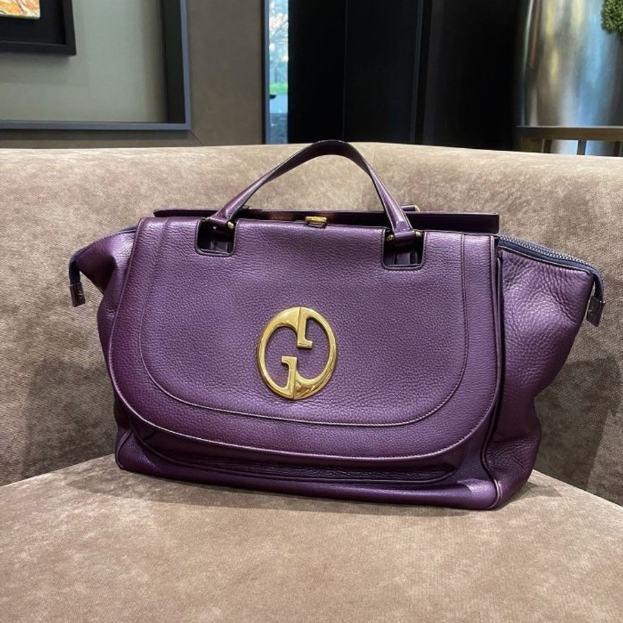 GUCCI 1973系列 大型 金屬紫 荔枝皮 明星款 手提包 251813-0