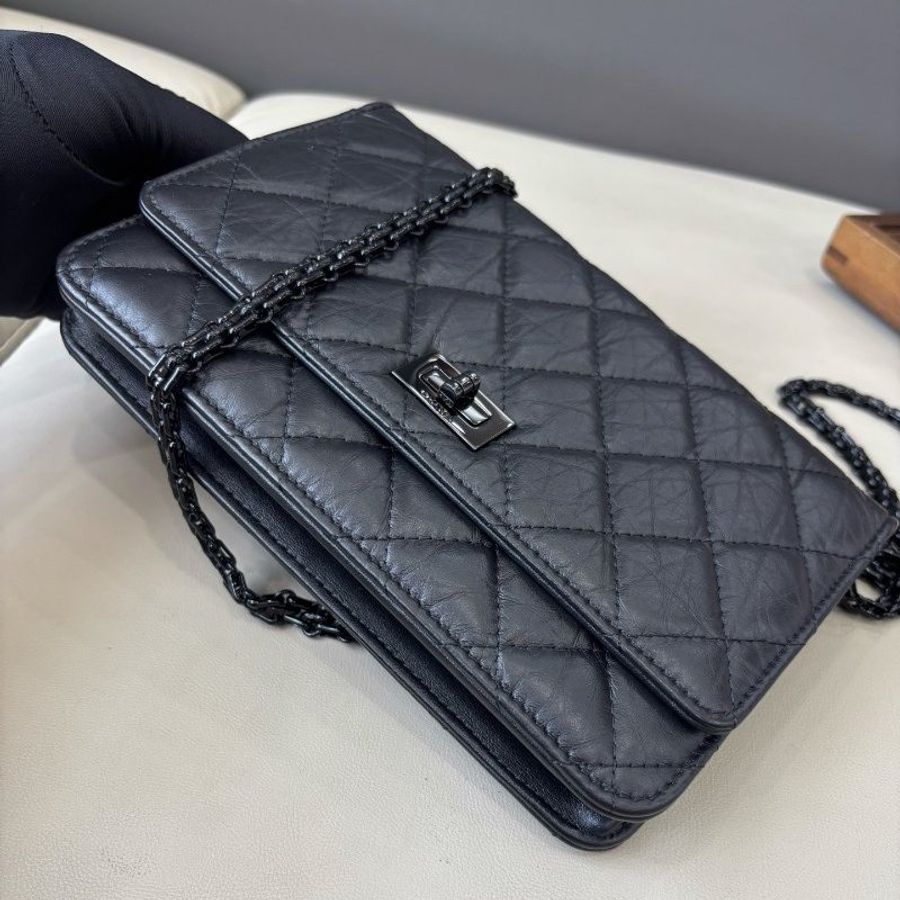 近新品 香奈兒/Chanel 2.55WOC So black全黑鏈條包 芯片款-8