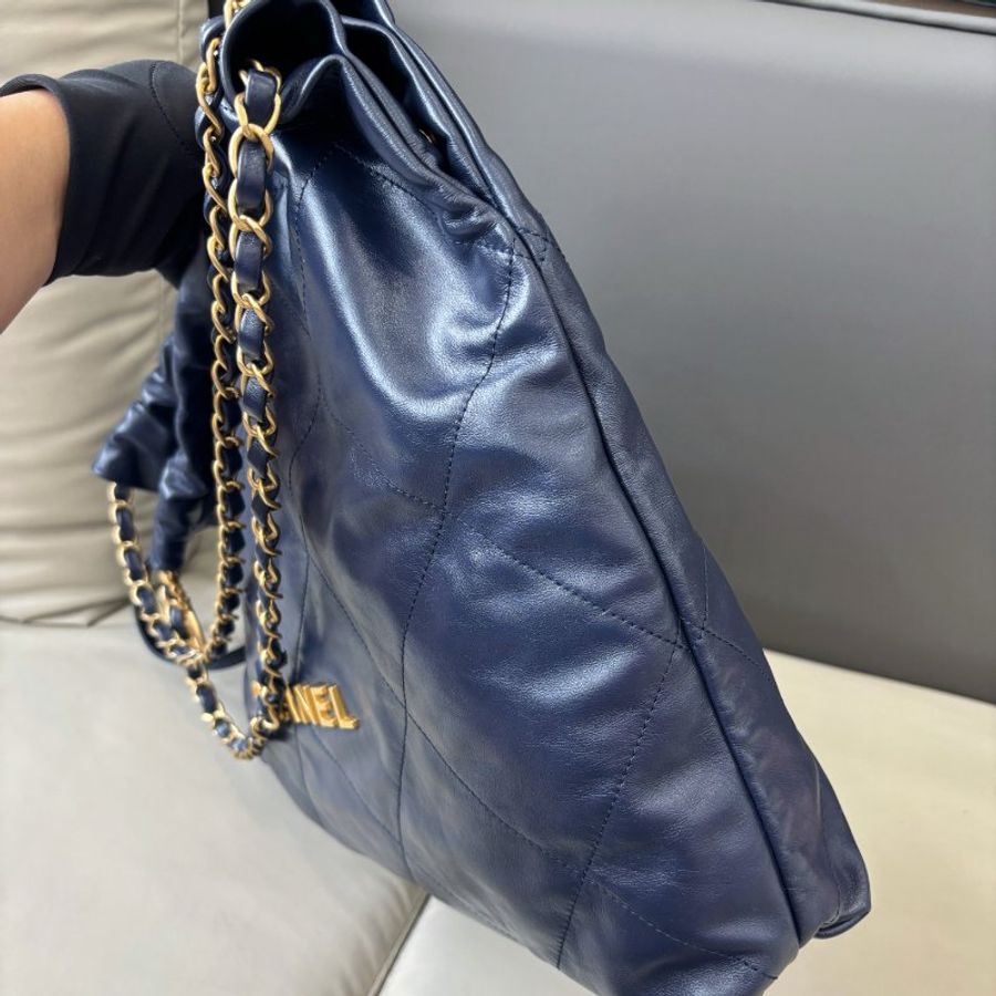 芯片款 香奈兒/Chanel 深藍色22bag中號垃圾袋鏈條包-2