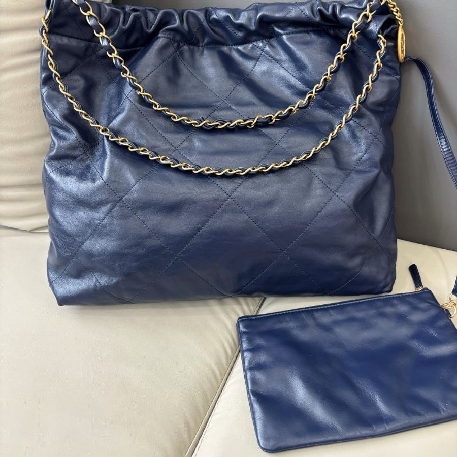芯片款 香奈兒/Chanel 深藍色22bag中號垃圾袋鏈條包-6