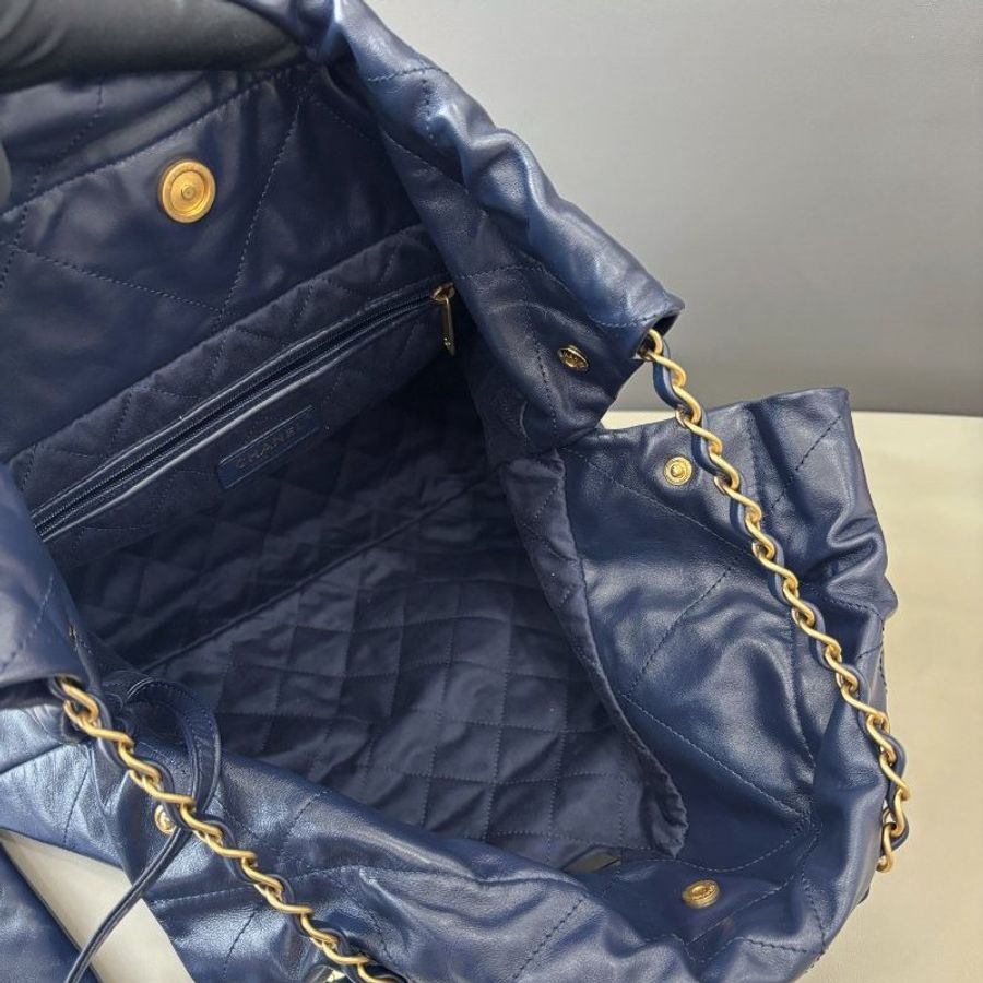 芯片款 香奈兒/Chanel 深藍色22bag中號垃圾袋鏈條包-8