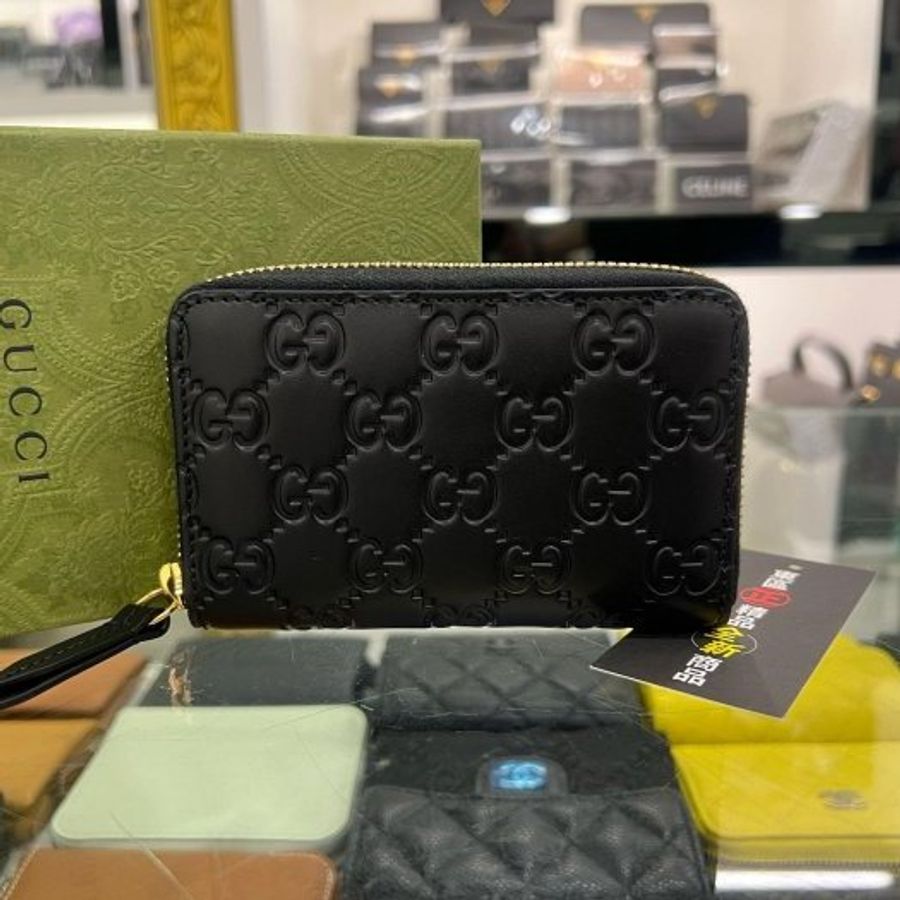 東區正精品㊣GUCCI 447939 全新黑色全皮壓紋GG LOGO 金釦ㄇ字拉鍊卡片夾零錢包小短夾 RZ6546-0