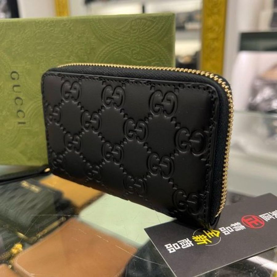 東區正精品㊣GUCCI 447939 全新黑色全皮壓紋GG LOGO 金釦ㄇ字拉鍊卡片夾零錢包小短夾 RZ6546-5