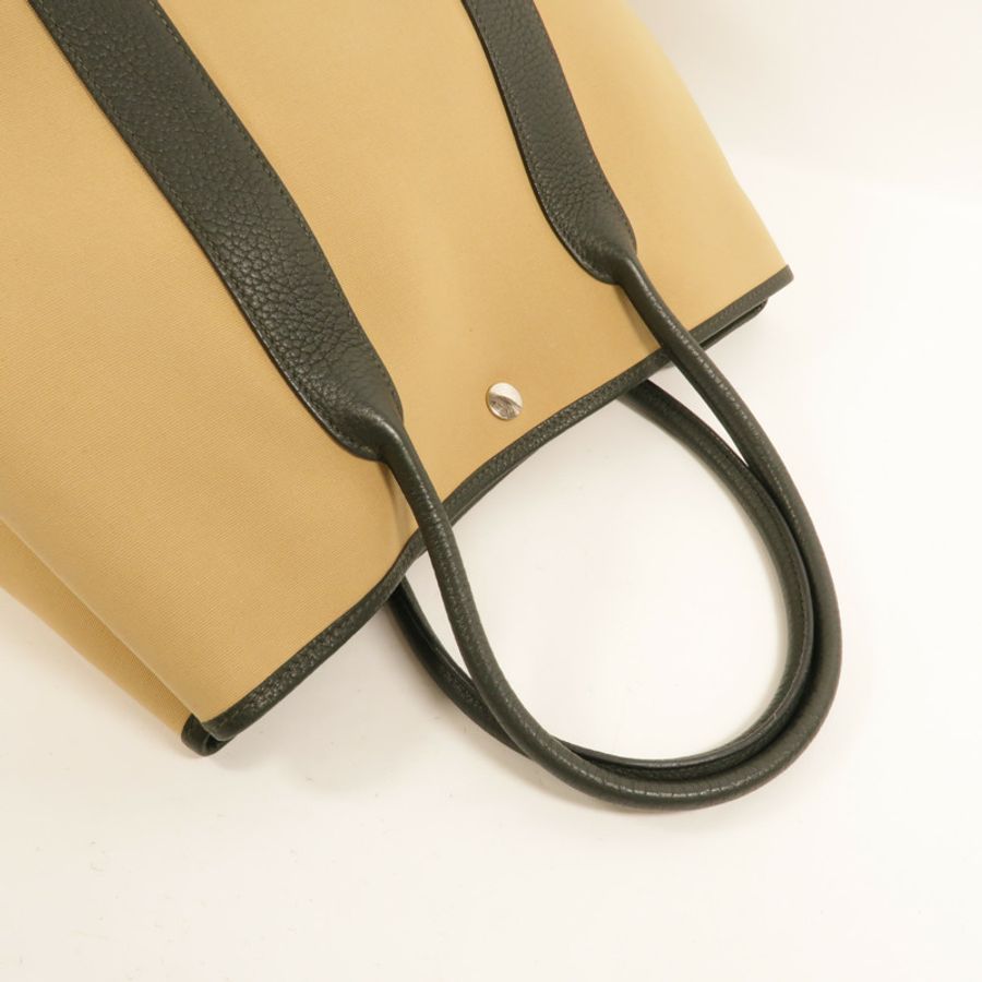 HERMES Toile/Negonda皮革Garden Party PM手挽袋Trench/Vert Fonce-5