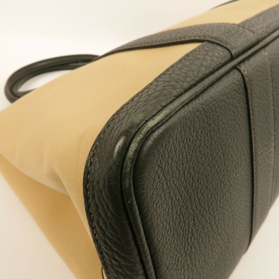 HERMES Toile/Negonda皮革Garden Party PM手挽袋Trench/Vert Fonce-7