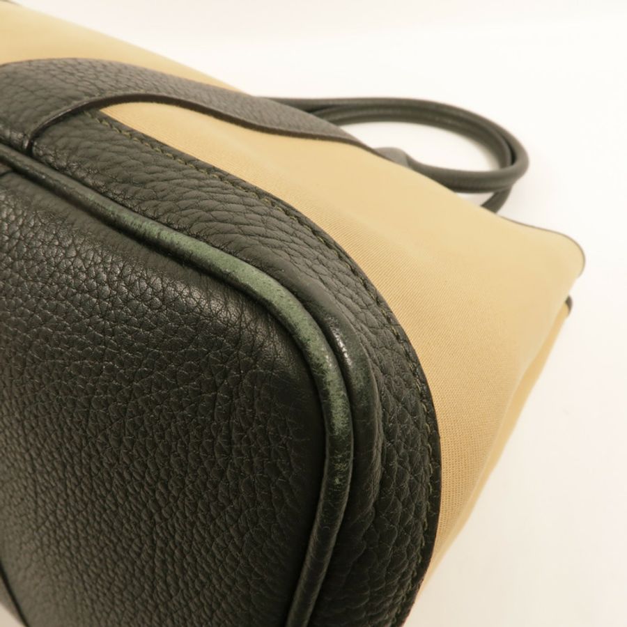 HERMES Toile/Negonda皮革Garden Party PM手挽袋Trench/Vert Fonce-10