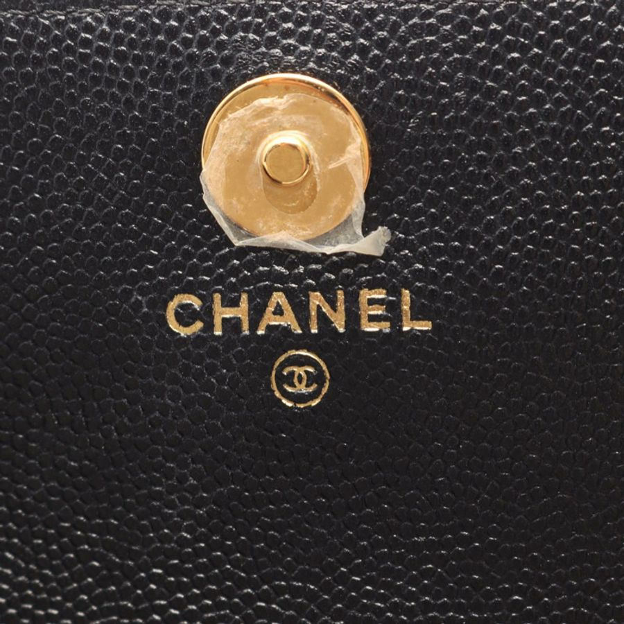 香奈兒 (CHANEL) 絎縫鏈條肩背斜背包,粒面小牛皮,黑色,金色五金,二手-3