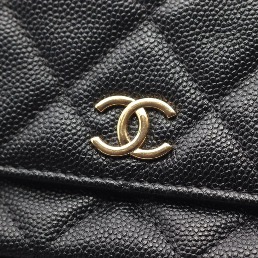 香奈兒 (CHANEL) 絎縫鏈條肩背斜背包,粒面小牛皮,黑色,金色五金,二手-7