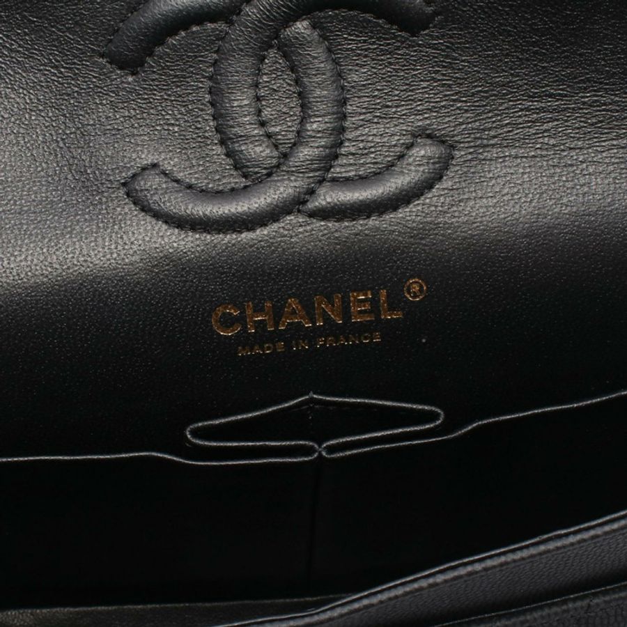 香奈兒 (CHANEL) 人字紋 V 型縫線 W 型翻蓋肩背包 A01113 黑色粒面小牛皮 二手 女士-3