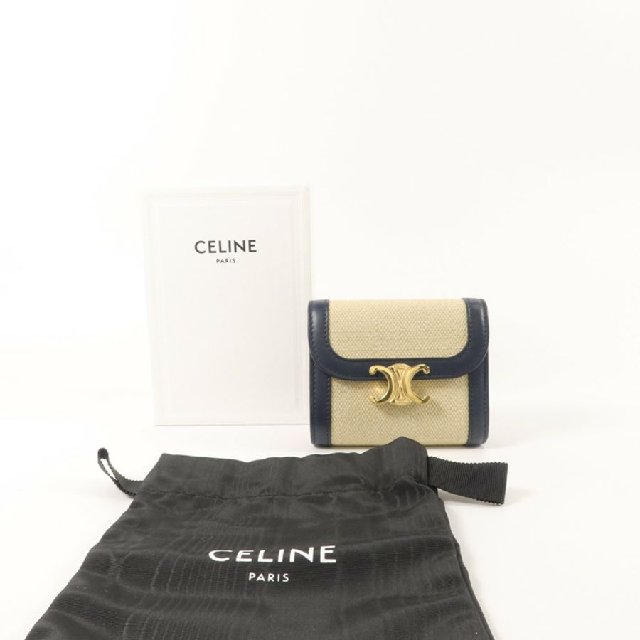 CELINE 牛皮皮革/帆布Triomphe Wallet錢包-10