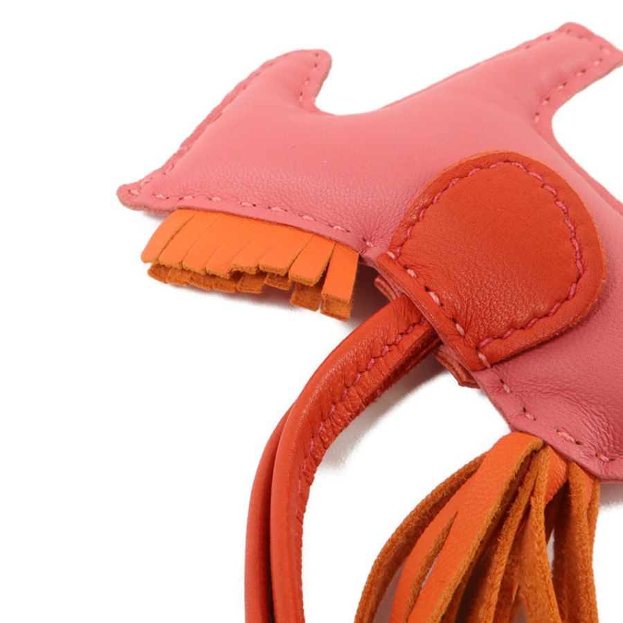 HERMES Milo皮革Rodeo PM掛飾Rose Azalee/Orange Poppy/Rouge Indien-3