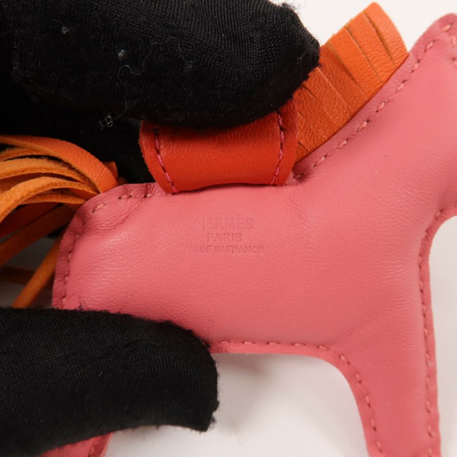 HERMES Milo皮革Rodeo PM掛飾Rose Azalee/Orange Poppy/Rouge Indien-4