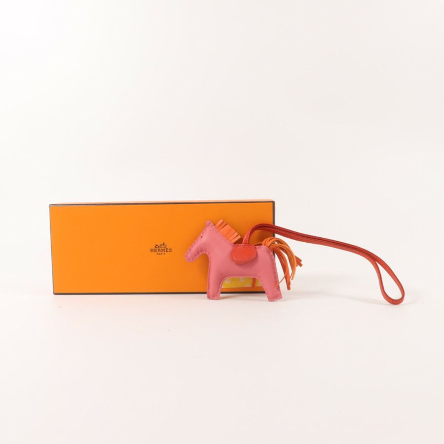 HERMES Milo皮革Rodeo PM掛飾Rose Azalee/Orange Poppy/Rouge Indien-6