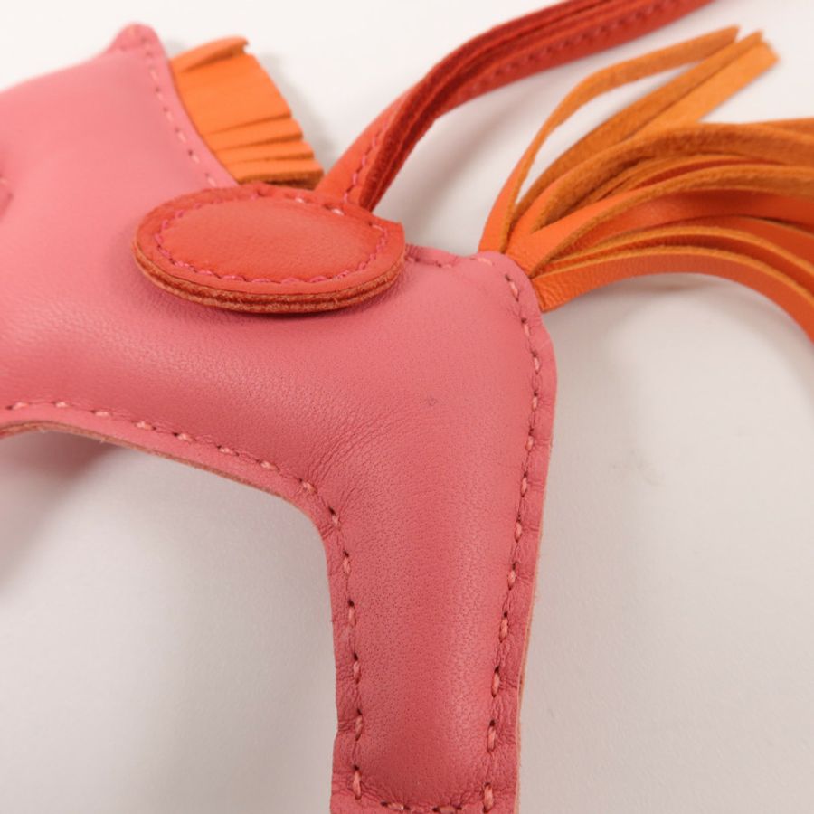 HERMES Milo皮革Rodeo PM掛飾Rose Azalee/Orange Poppy/Rouge Indien-7