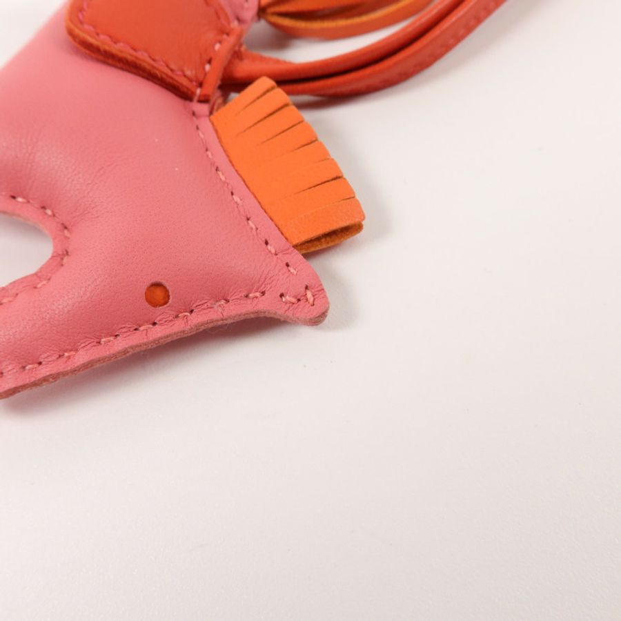 HERMES Milo皮革Rodeo PM掛飾Rose Azalee/Orange Poppy/Rouge Indien-8