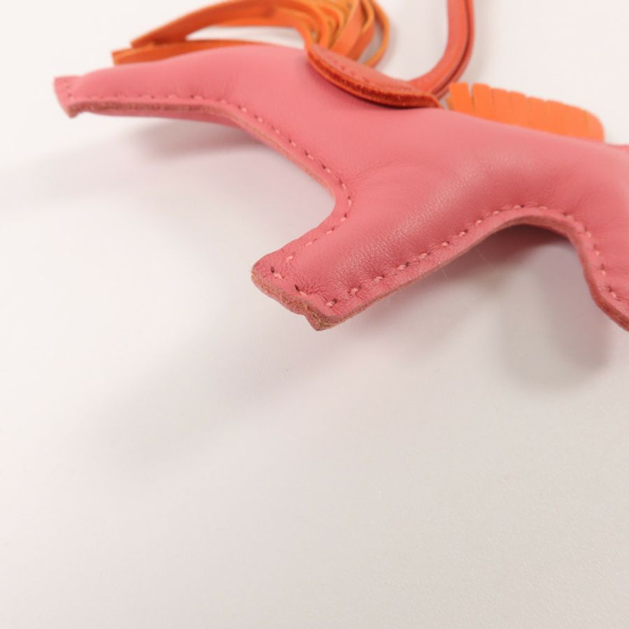 HERMES Milo皮革Rodeo PM掛飾Rose Azalee/Orange Poppy/Rouge Indien-9
