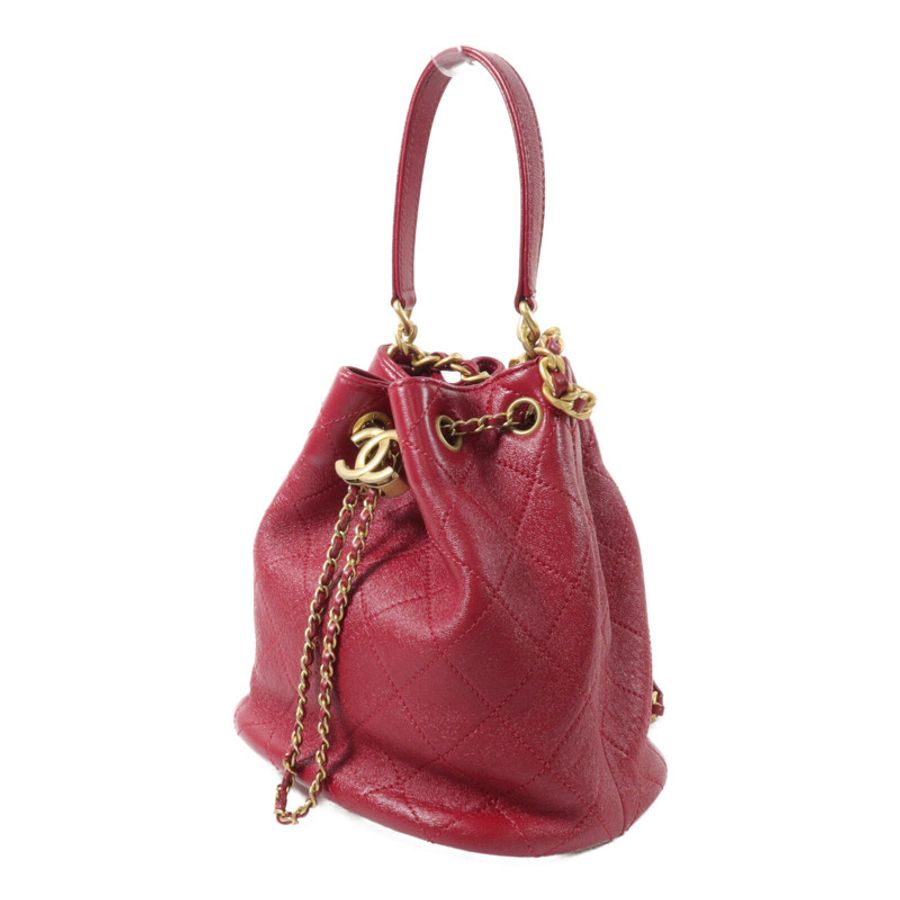 CHANEL 牛皮皮革Bucket Bag鏈帶手挽肩背兩用袋-2