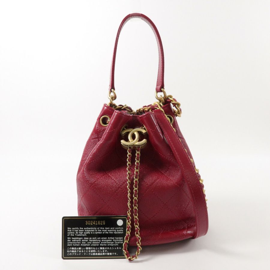 CHANEL 牛皮皮革Bucket Bag鏈帶手挽肩背兩用袋-10