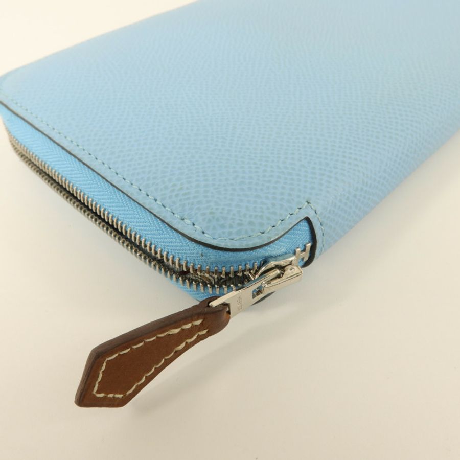 HERMES Epsom皮革Silk In Long Wallet長錢包Celeste-9