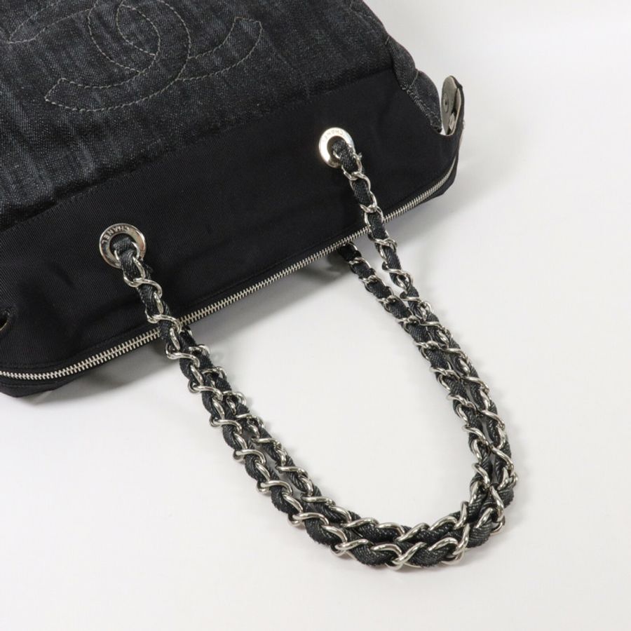 CHANEL 帆布/牛仔布Chain Shoulder鏈帶肩背袋-8