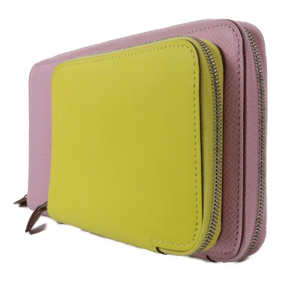 HERMES Swift皮革/Epsom皮革Nouveau To Go肩背袋Mauve Sylvestre/Lime-2
