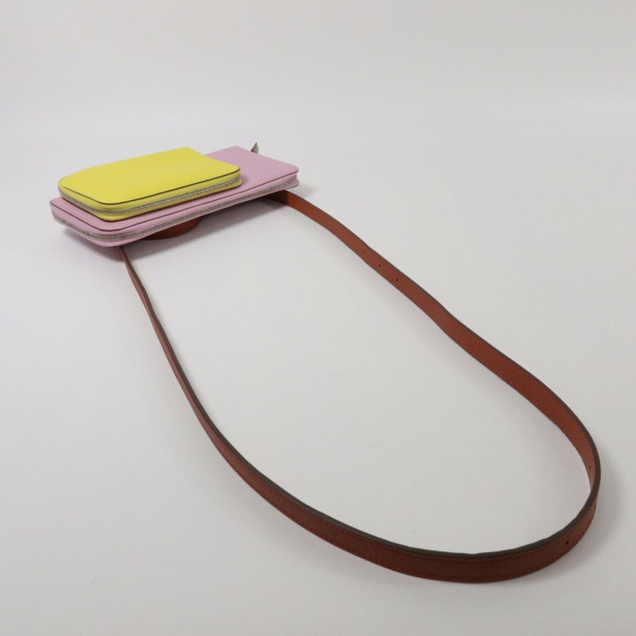 HERMES Swift皮革/Epsom皮革Nouveau To Go肩背袋Mauve Sylvestre/Lime-7