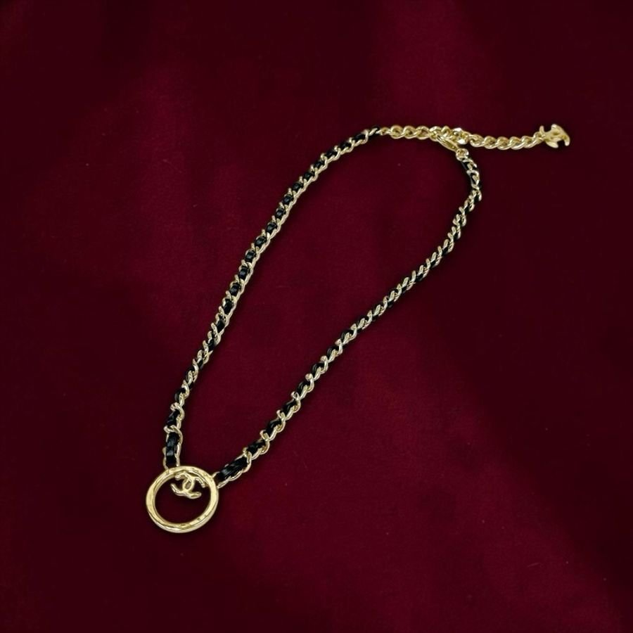 莉亞精品♡Chanel 皮穿鏈圓環項鍊 二手-0